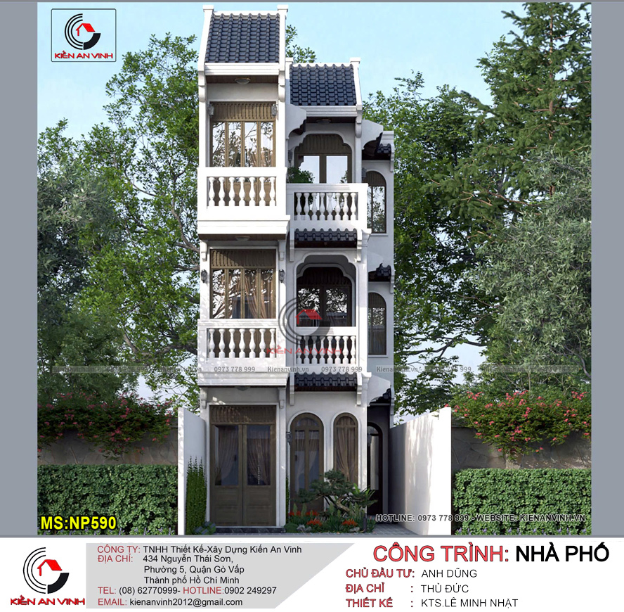 mẫu nhà 3 tầng đẹp 5x24m
